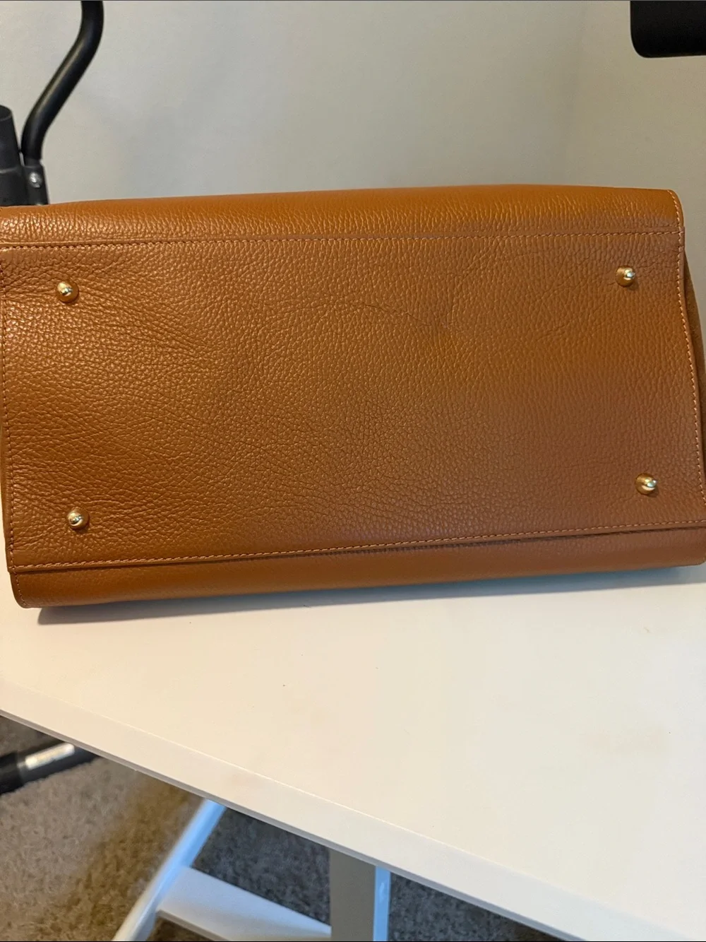 Classic Tan Leather Satchel with Rounded Top Handles